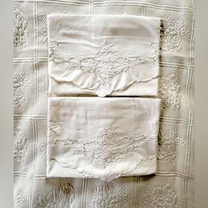 Vintage heirloom battenburg pillow shams
